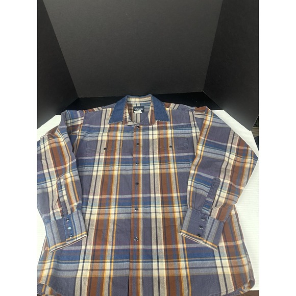 Vintage Wrangler Shirt Men's XXL Large Blue Plaid Flannel Pearl Snap Western XXL - Picture 1 of 6